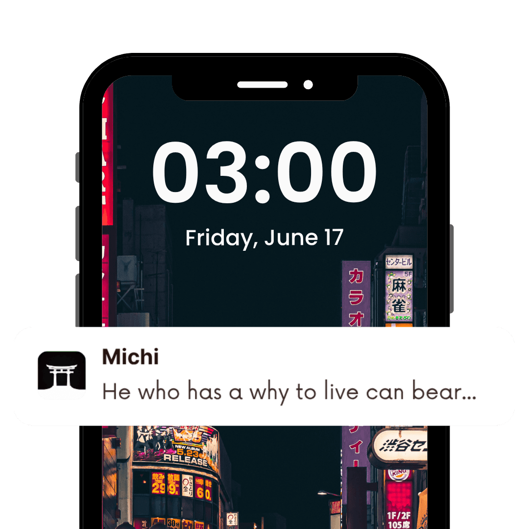 A Michi daily reflection notification on the iPhone lock screen
