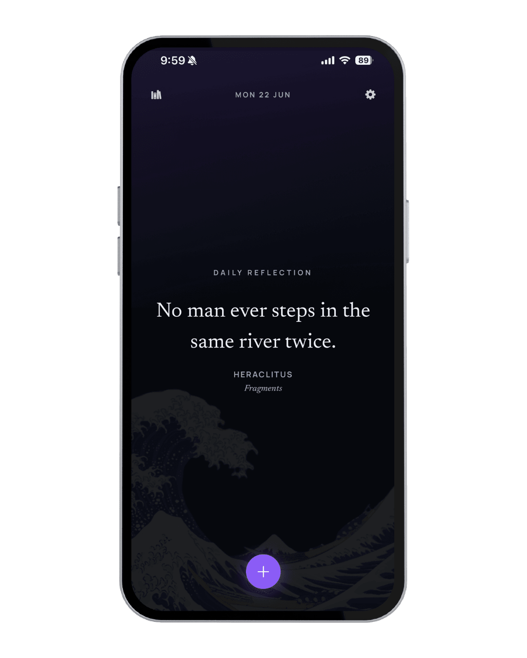 Michi daily reflection screen with the Violet accent theme